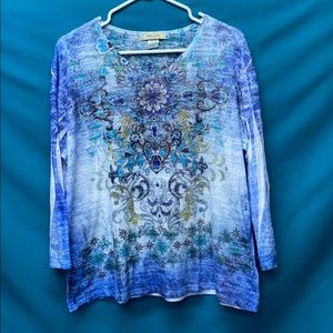 Jess & Jane Blue 3/4 Sleeve Top Shirt